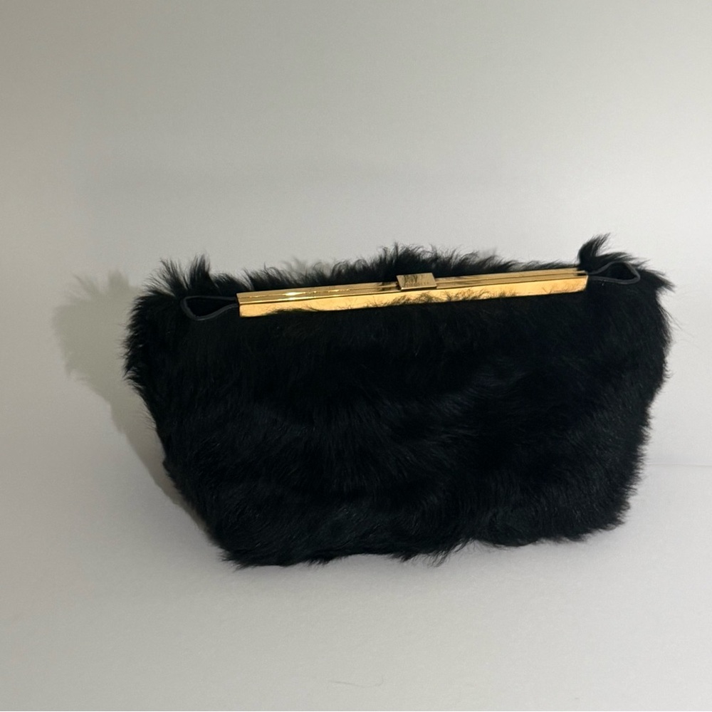 KHAITE Black Shearling Fur Clutch